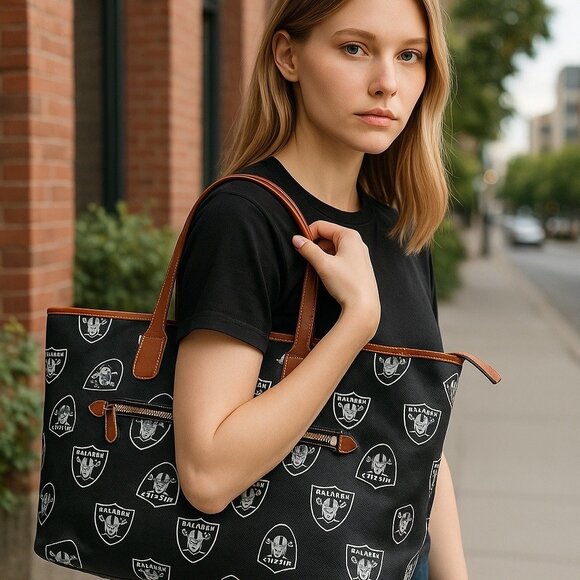 NWT Las Vegas Raiders Dooney & Bourke Sporty Monogram Large Zip Tote Bag - Picture 1 of 9